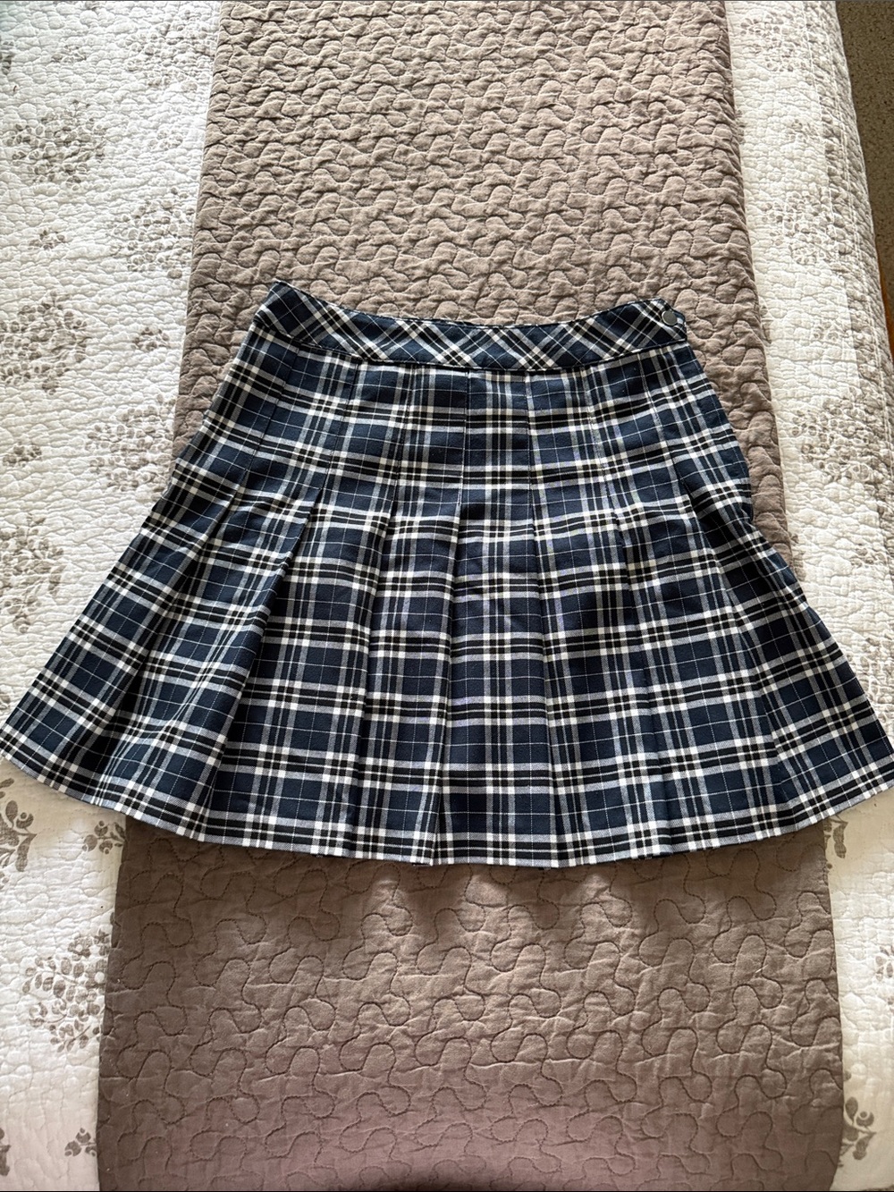 H&M Navy and White Plaid Skater Mini Skirt